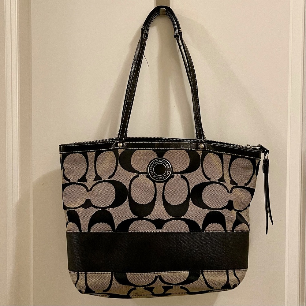 COACH Signature Stripe Purse Brown/Khaki Leather